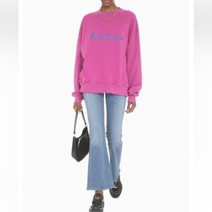 Balenciaga Ladies Dark Fuchsia Brushstroke Logo Print Sweatshirt